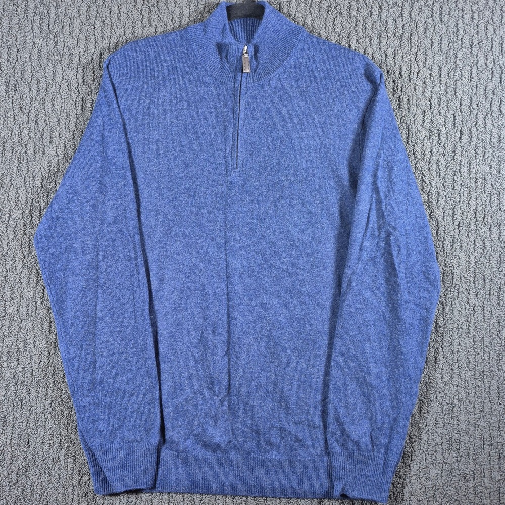 Tahari Cashmere Sweater Mens Large Blue Quarter Zip Pure Luxe Pullover